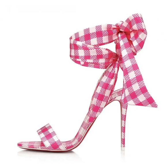 Christian Louboutin Sandale Du Desert 100 Pink White Lace Up Sandal Heel Pump 40 - Picture 3 of 12